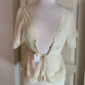 Lace button up babydoll blouse